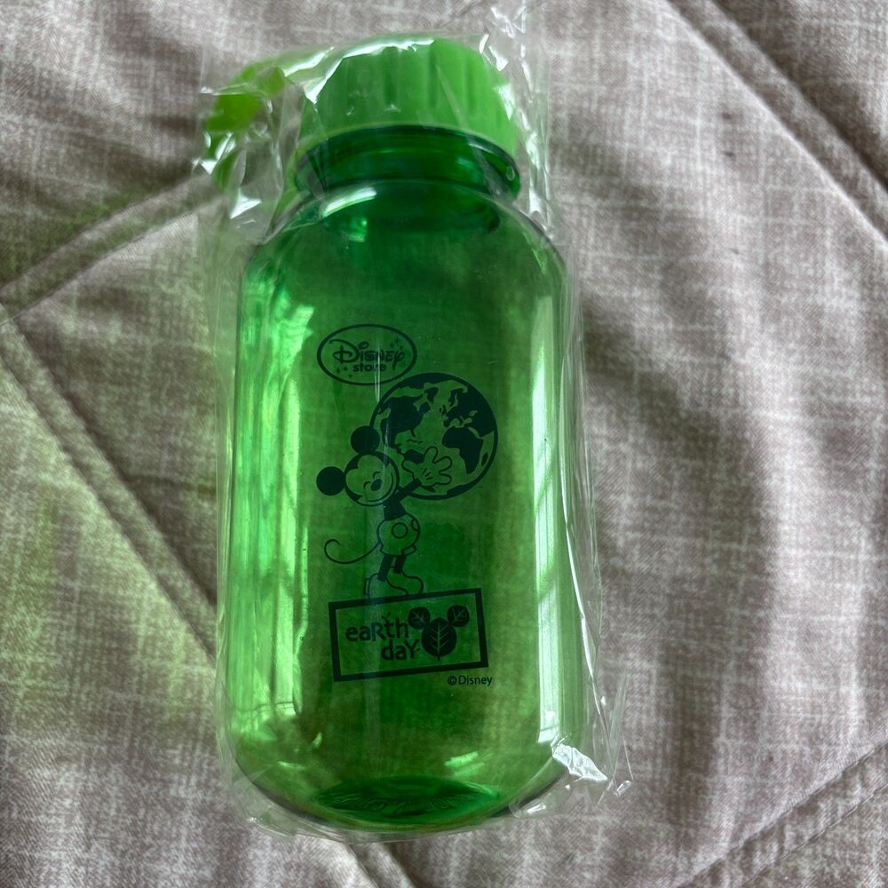 Disney Store Earth Day Mickey Mouse Translucent Green Water Bottle Rare